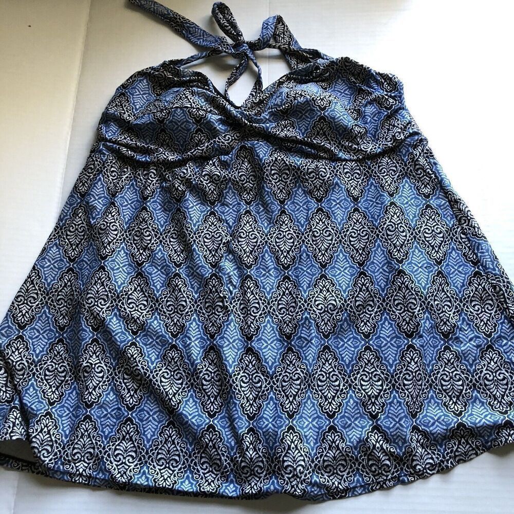 Tropical Escape Blue Black Print One Piece Swimdress 18W A3063